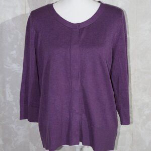 Coldwater Creek Women's L Deep Purple 3/4 Sleeve Knit Cardigan